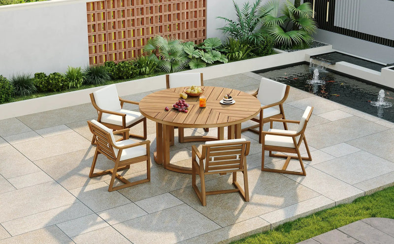 TREXM Patio Dining Table Set for 6, Round Dining Table with Cushions by HouseOfZazla