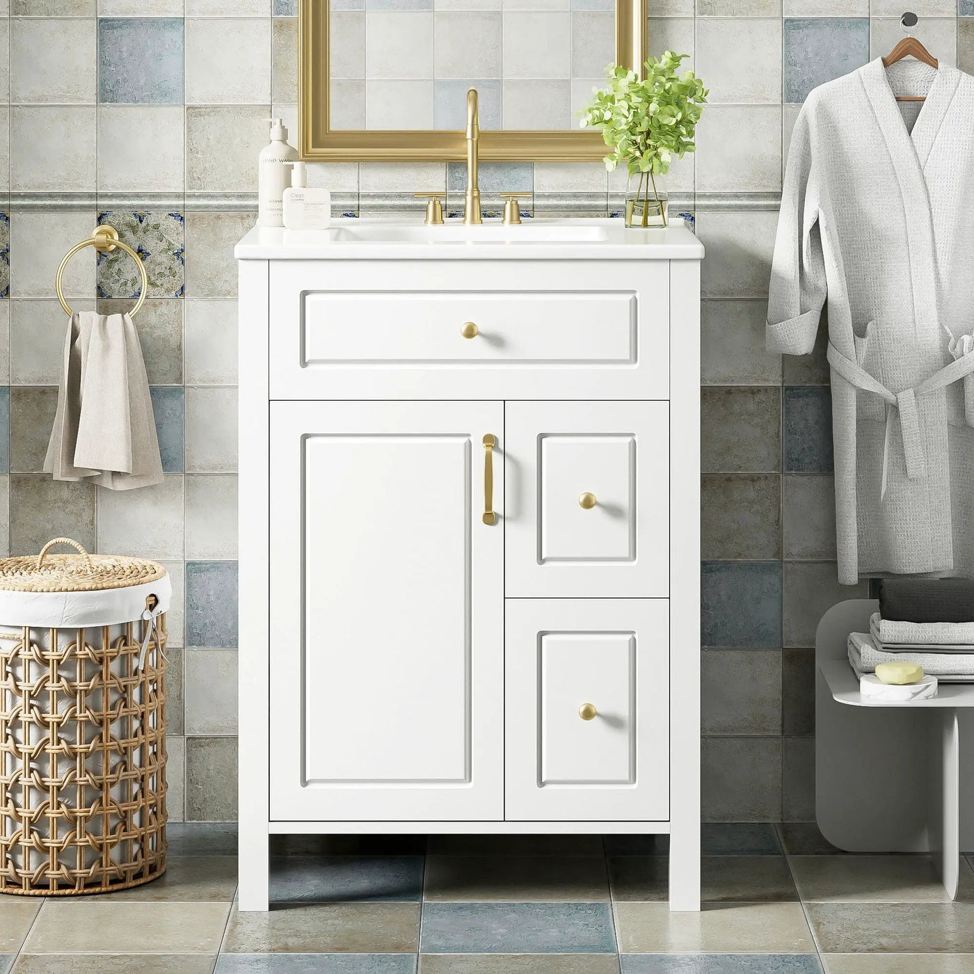 Elegant Bathroom Vanity With Ceramic Sink, Soft Close Doors And Drawers, Double Storage Racks by Unique Piece Furniture