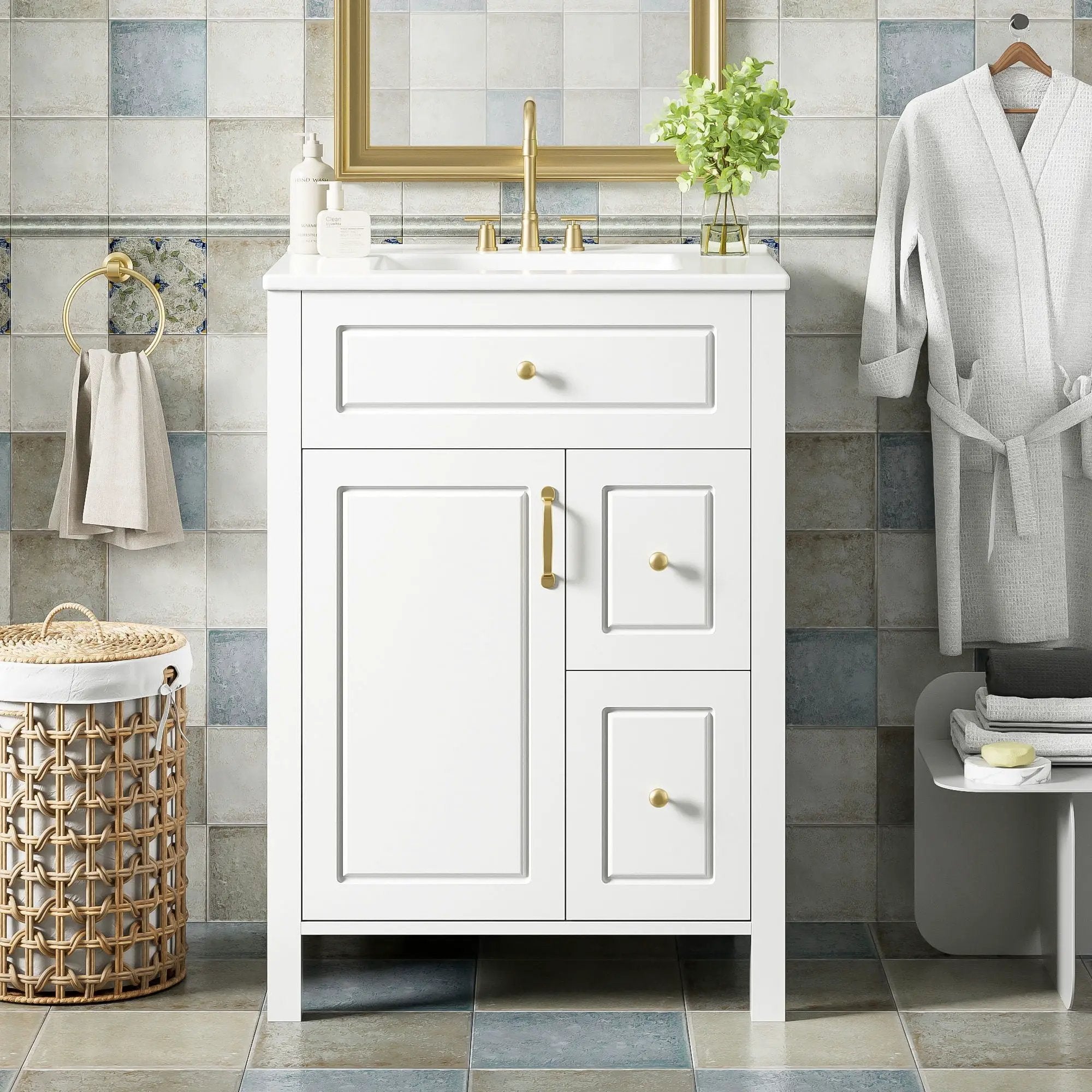 Elegant Bathroom Vanity With Ceramic Sink, Soft Close Doors And Drawers, Double Storage Racks by Unique Piece Furniture