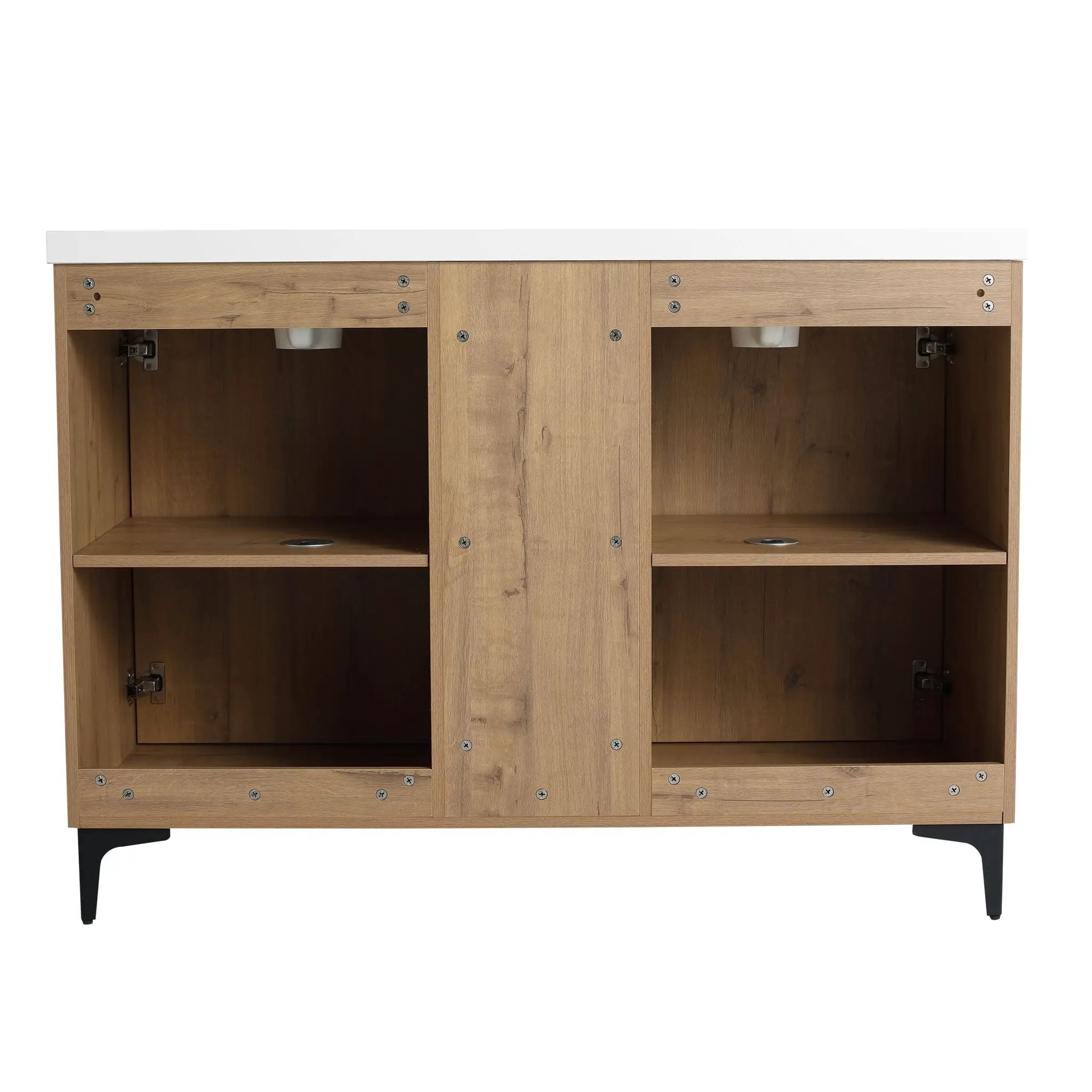 Elegant 48" Freestanding Bathroom Vanity With Double Resin Sink And Storage Rack Soft Close Doors - Imitative Oak by HouseOfZazla