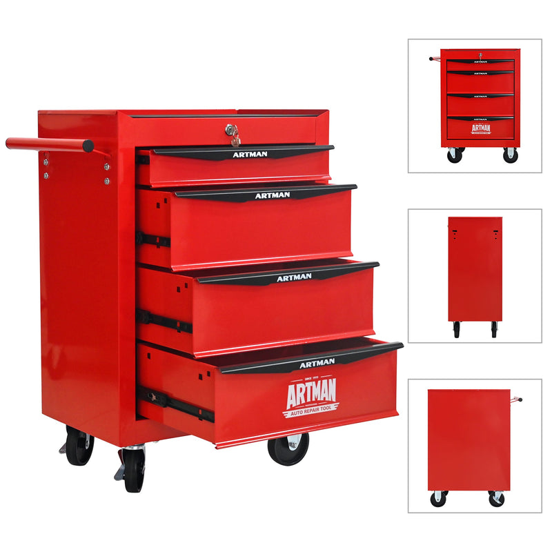 Rolling Metal Tool Chest with 4 Drawers - Red & Black, photo 5 of 10