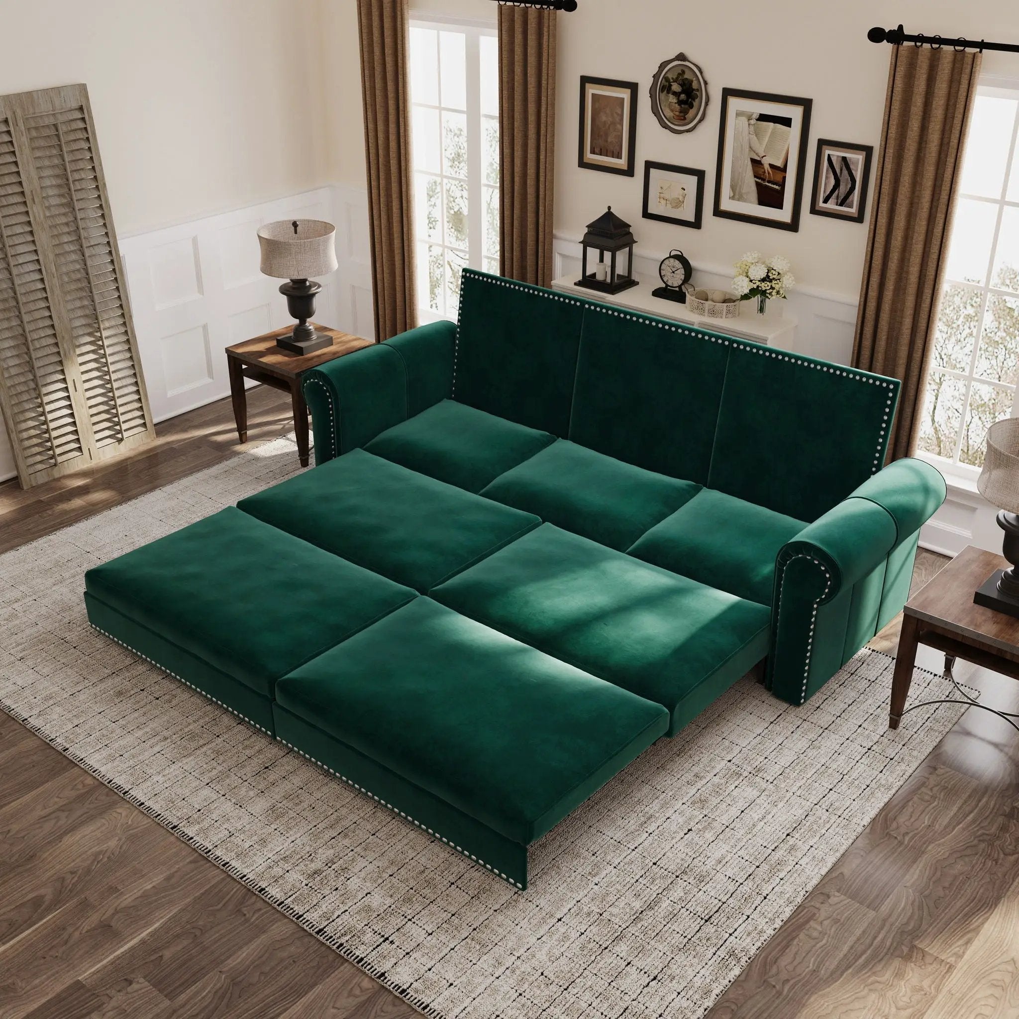 3 In 1 Convertible Sleeper Sofa With Nailhead Trim & Rolled Arm by HouseOfZazla