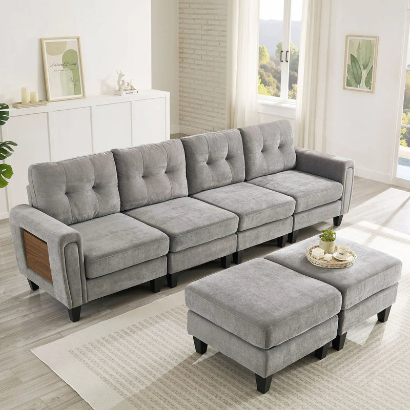 Modular Sectional Sofa With Movable Ottomans, USB Ports & Side Tables by Unique Piece Furniture