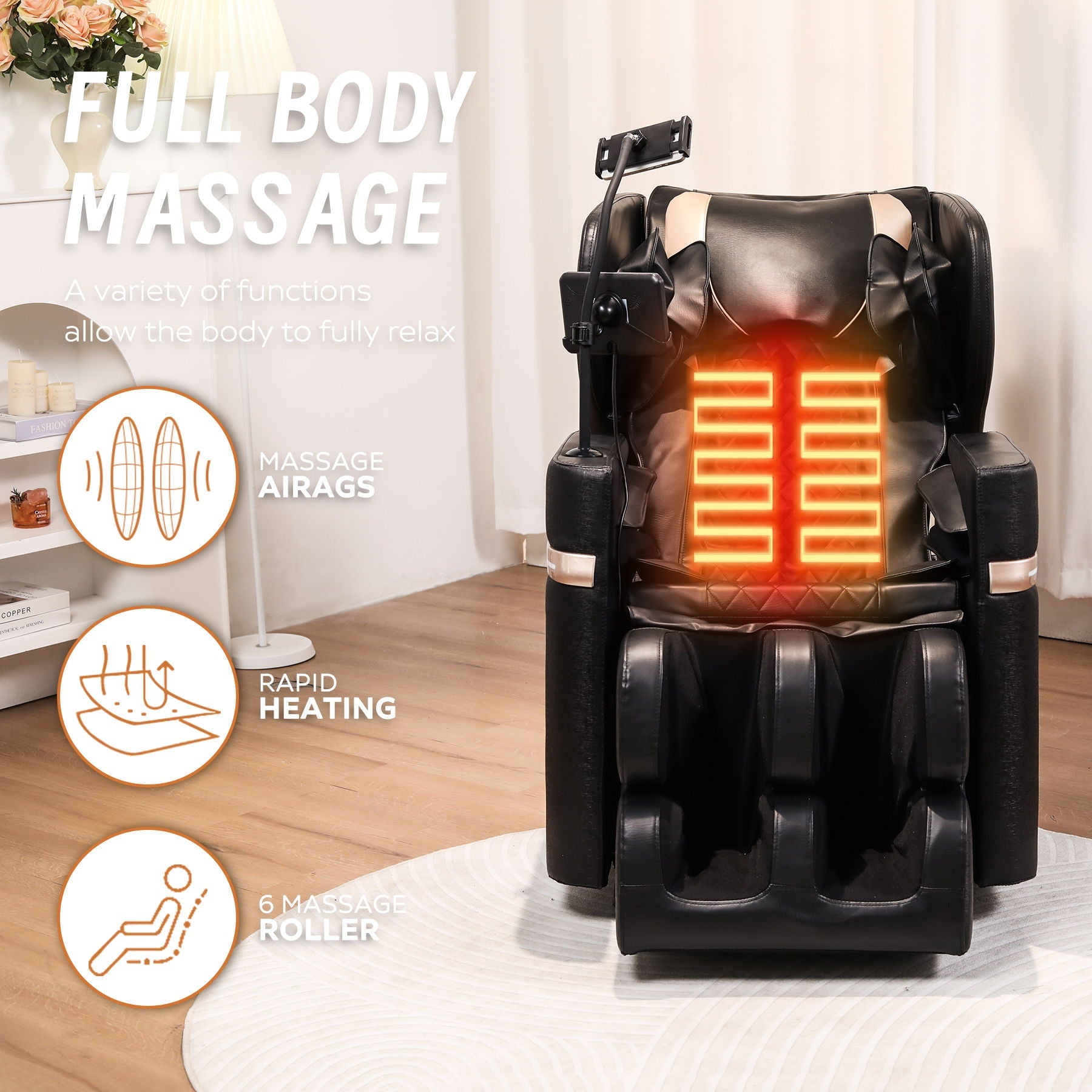 Massage Chair Recliner With Zero Gravity And Full Body Air Pressure - Black by HouseOfZazla
