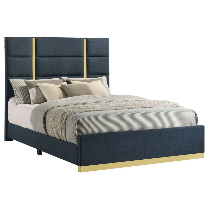 Ines 56-inch Fabric Upholstered Queen Panel Bed Navy by Unique Piece Furniture