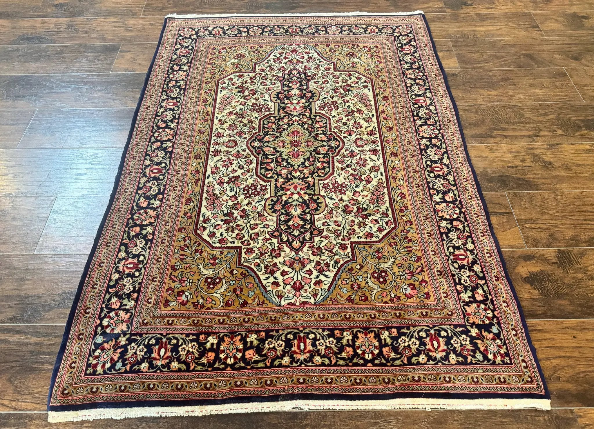 Persian Qum Rug 3.6 x 5, Kork Wool, Very Finely Hand Knotted 325 KPSI, Rare, Semi Antique by Jewel Rugs