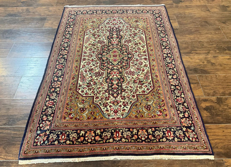 Persian Qum Rug 3.6 x 5, Kork Wool, Very Finely Hand Knotted 325 KPSI, Rare, Semi Antique by Jewel Rugs