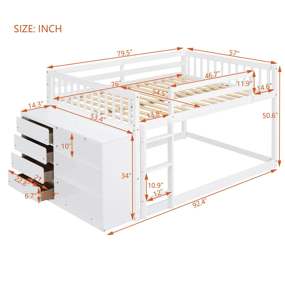 Bunk Bed With 4 Drawers and 3 Shelves - Solid Pine Wood, photo 24 of 24