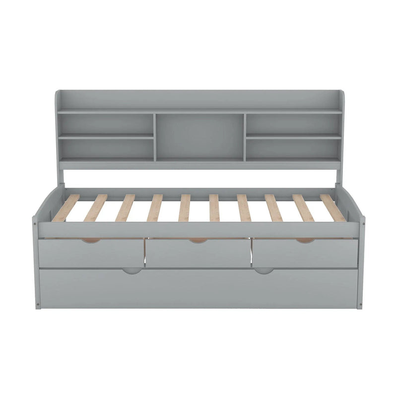 Captain Bed With Built In Bookshelves, 3 Storage Drawers, And Trundle by Unique Piece Furniture