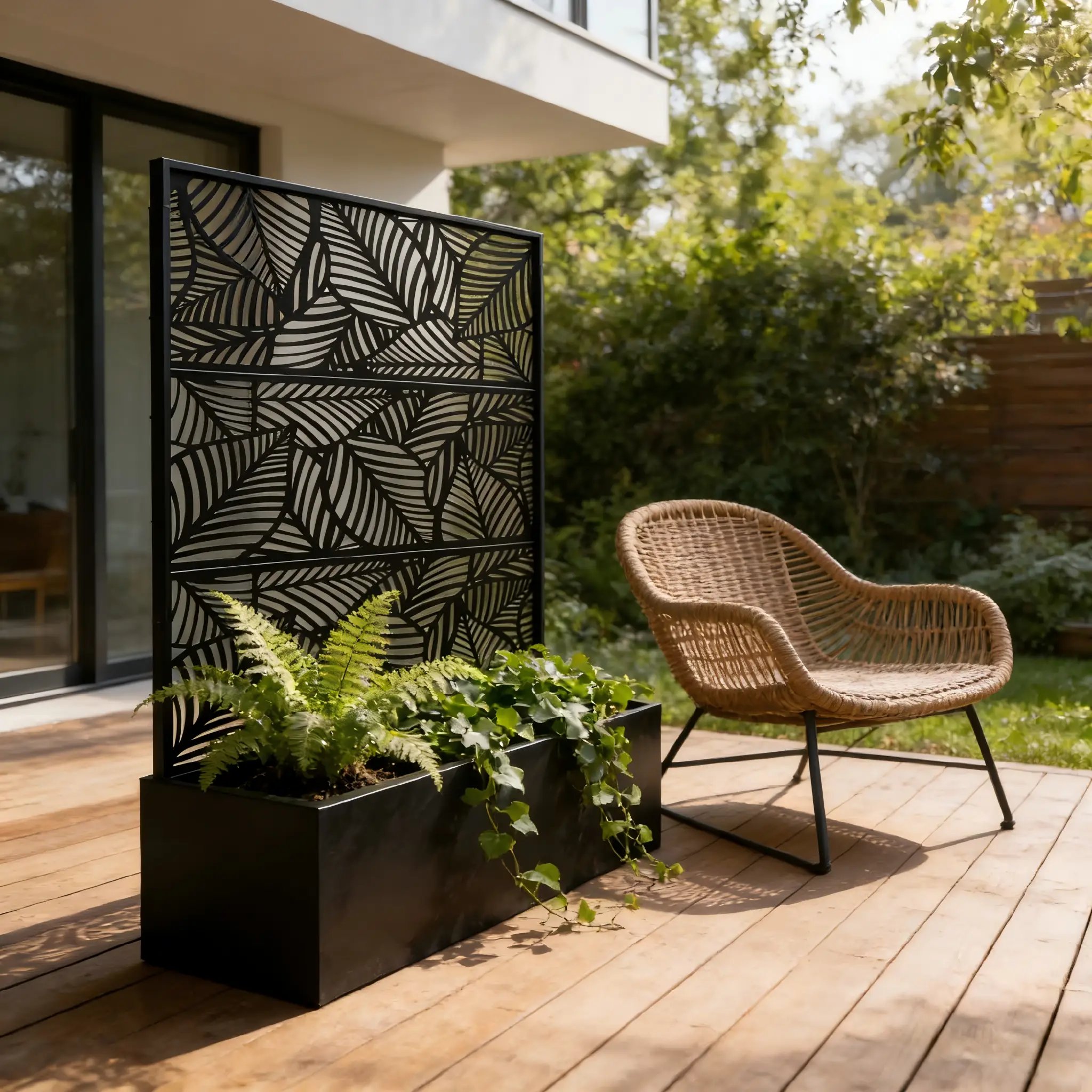 Leaf Pattern Privacy Screen with Planter Box by HouseOfZazla