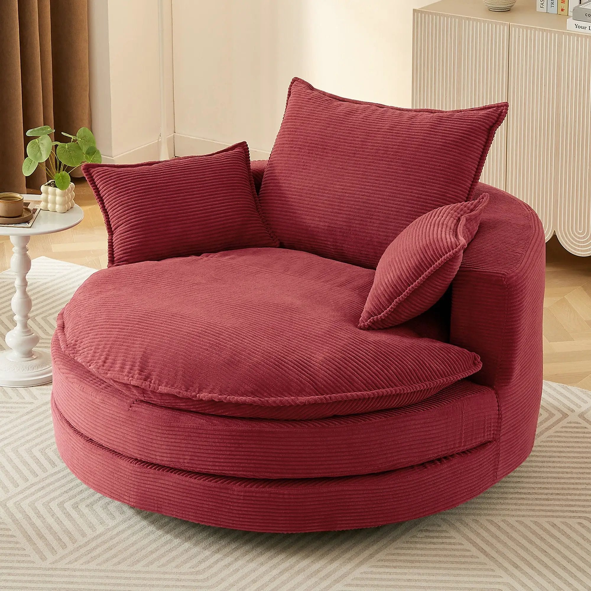 360° Swivel Accent Barrel Chair With Dual Layer Cushion And 3 Removable Pillows by HouseOfZazla