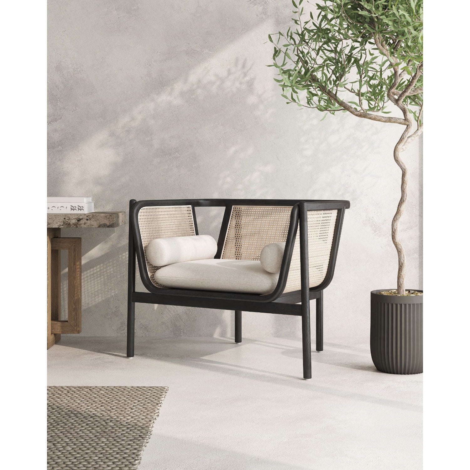 Versailles - Accent Armchair With Rattan Frame - Cream