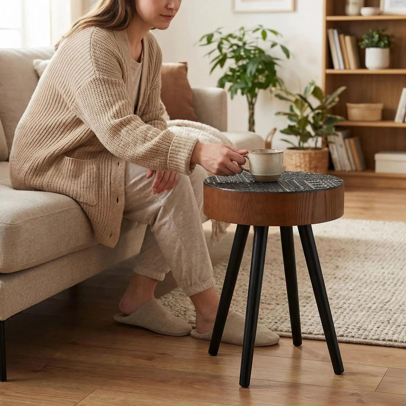 Round Coffee Table With Carved Top For Living Room by HouseOfZazla