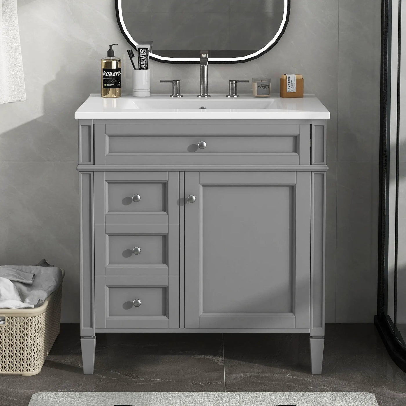 Bathroom Vanity With 2 Drawers and Tip-Out Storage Cabinet by HouseOfZazla