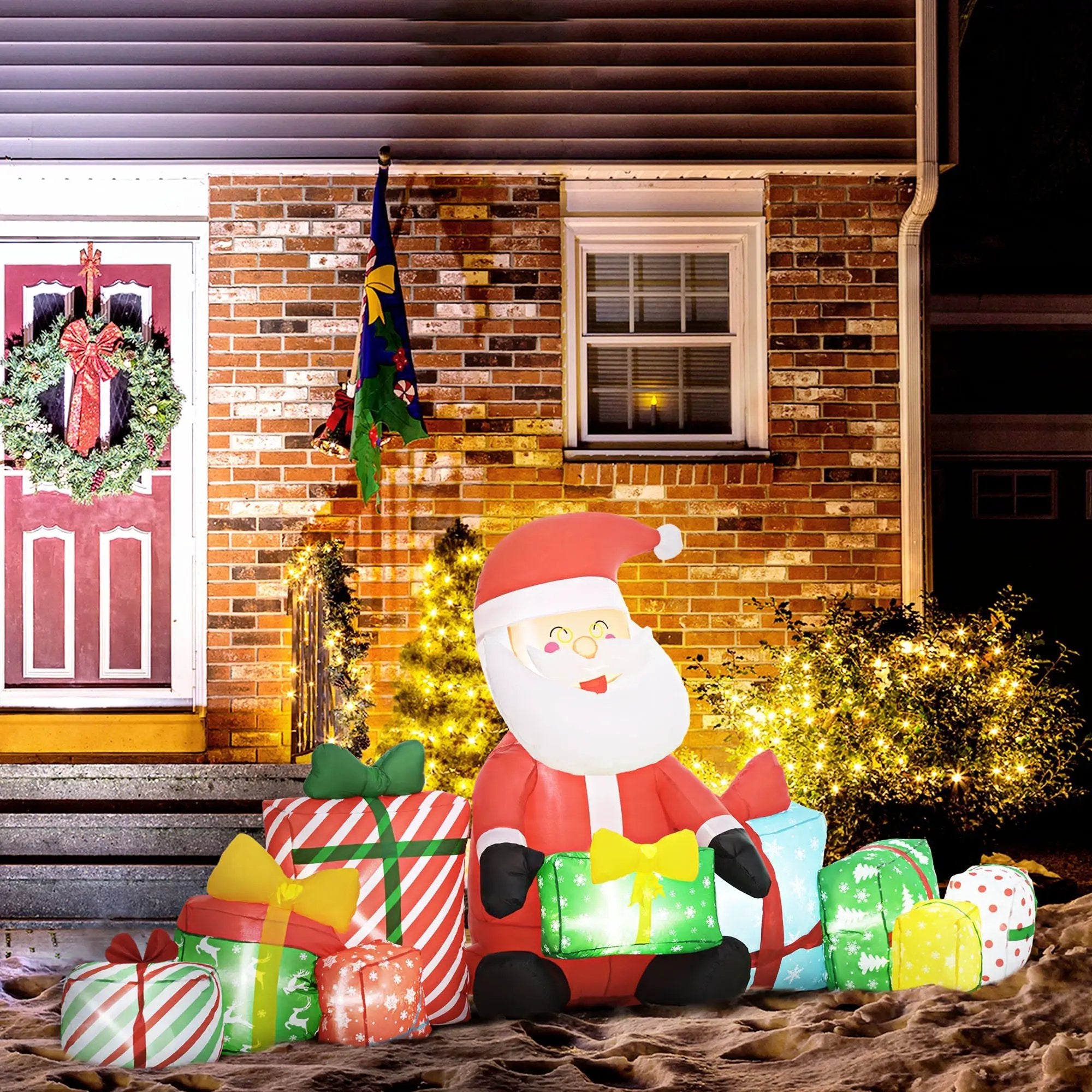 Outsunny 4.4' Christmas Inflatables Santa Claus and Gift Boxes by HouseOfZazla