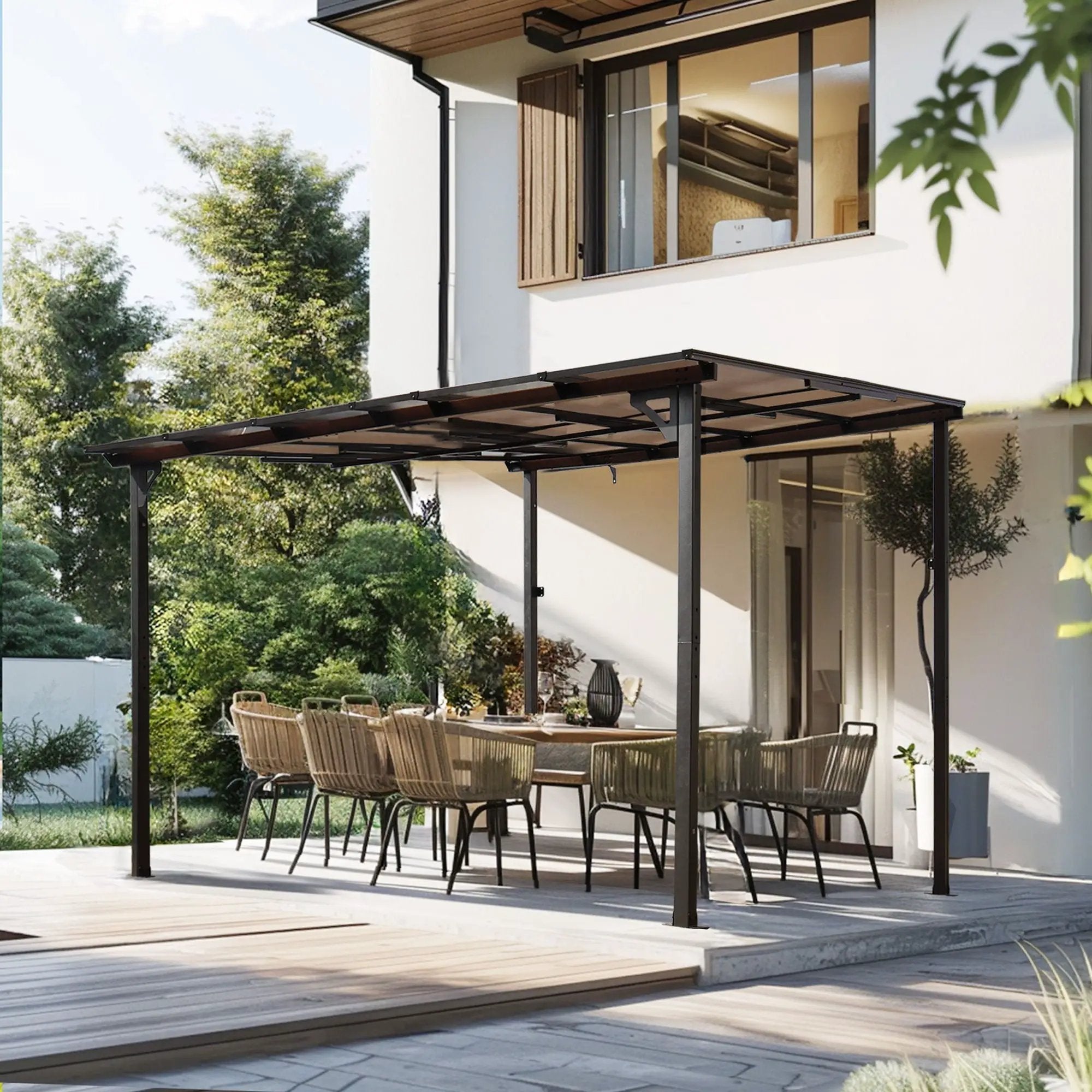 Wall Mounted Outdoor Pergola Gazebo, Heavy Duty Metal Awning With Roof by HouseOfZazla