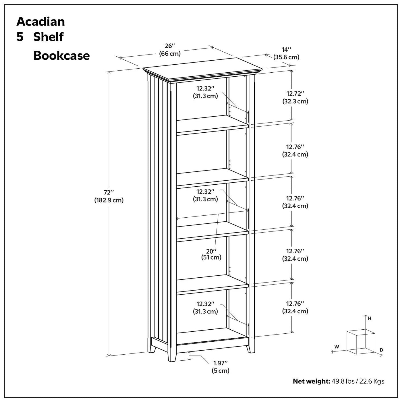 Acadian - 5 Shelf Bookcase, Handcrafted by Unique Piece Furniture