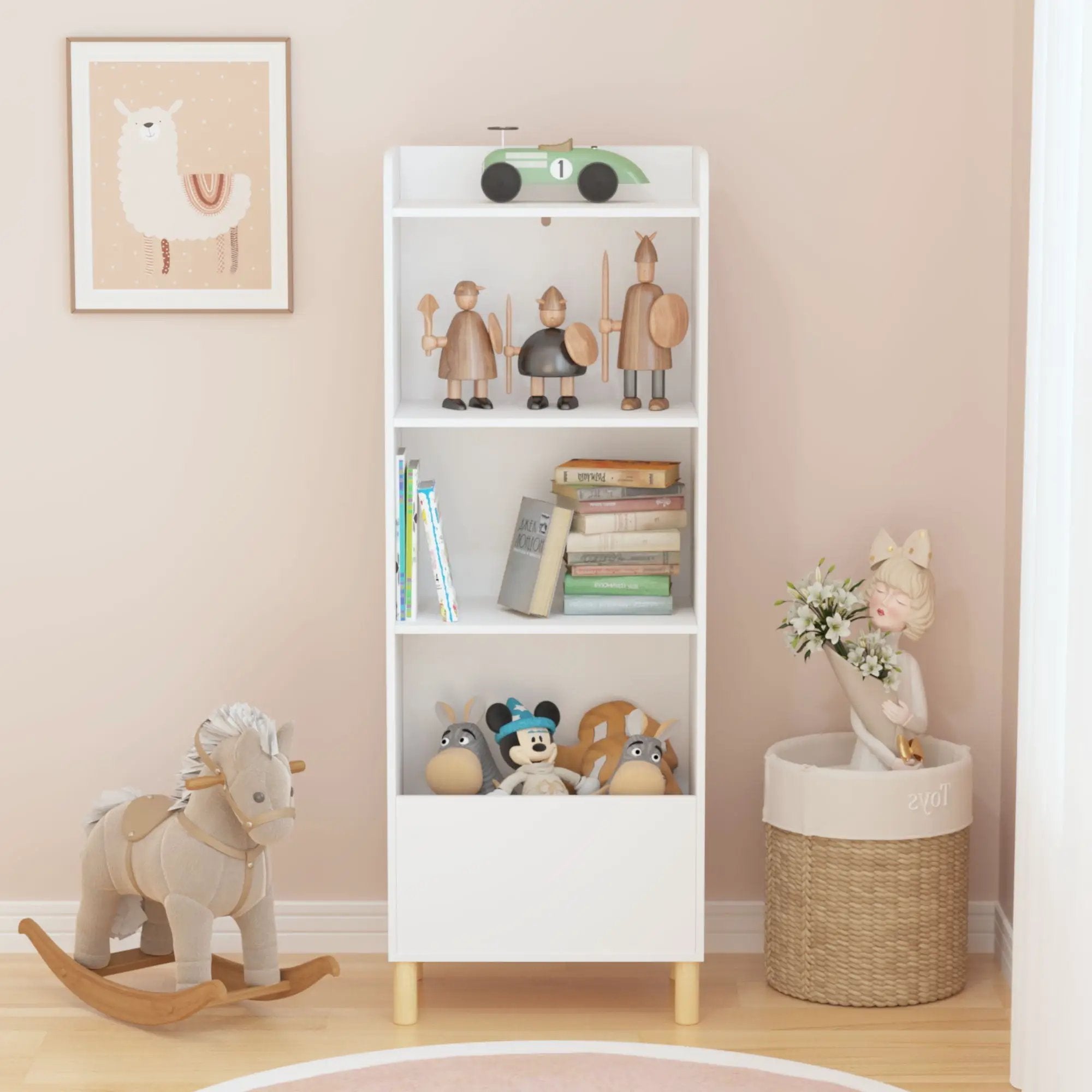 4 Tier Bookcase with Safety Restraint and Storage Cabinet - White by HouseOfZazla