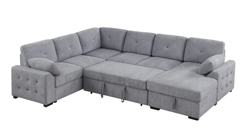 Nyhan - Upholstered Corner Sectional With Pull Out Loveseat And Storaged Chaise - Light Gray by Unique Piece Furniture