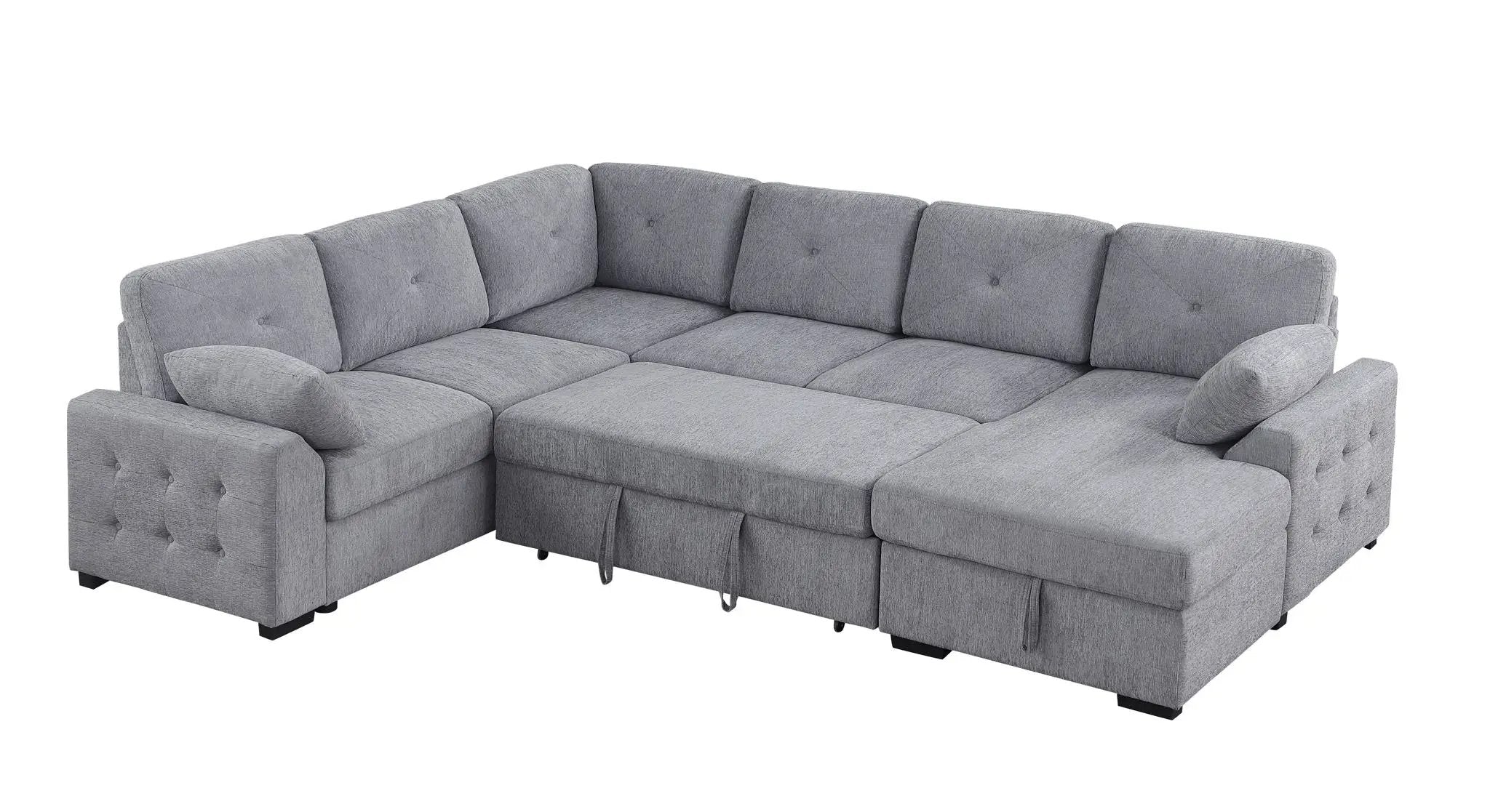 Nyhan - Upholstered Corner Sectional With Pull Out Loveseat And Storaged Chaise - Light Gray by HouseOfZazla