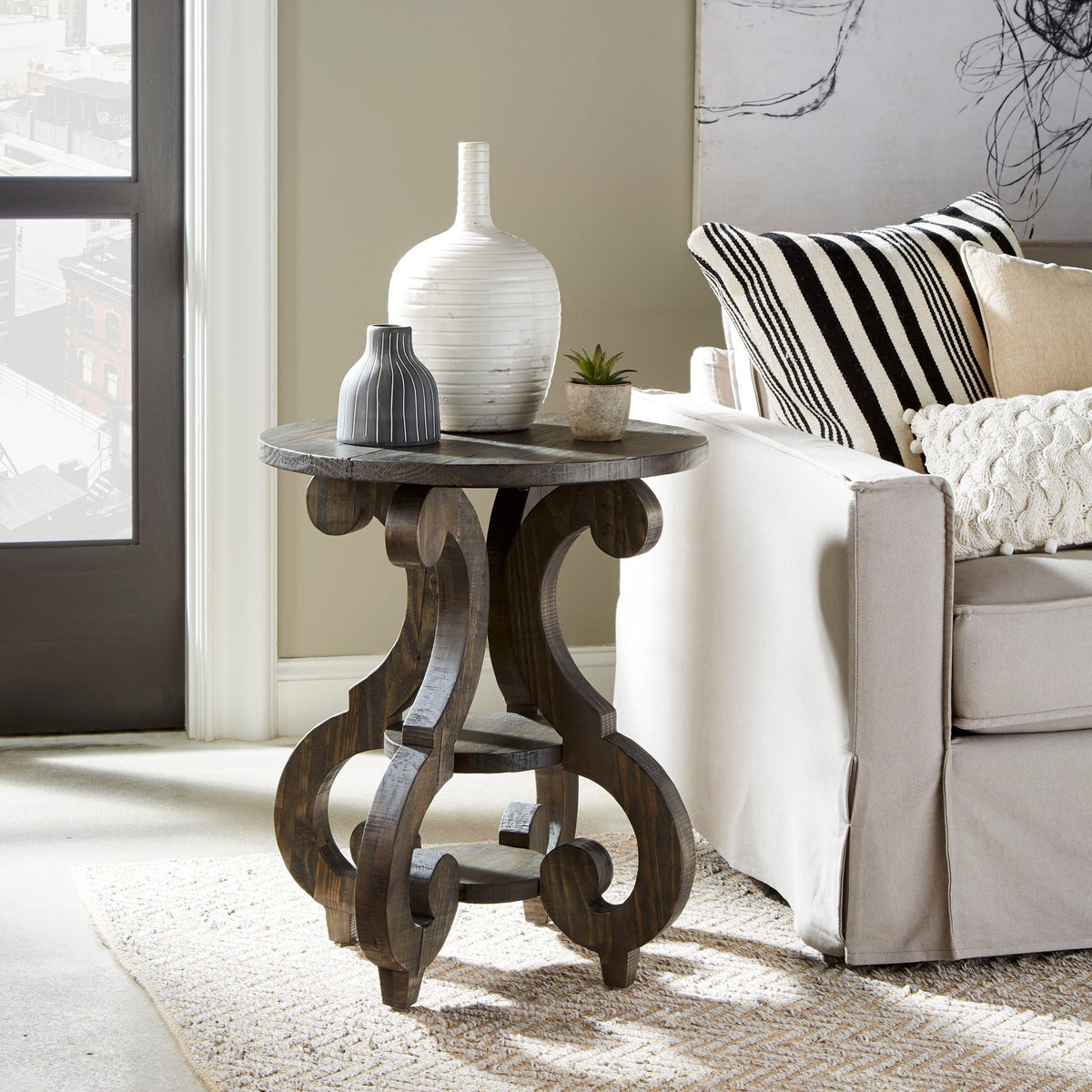 Bellamy - Round Accent End Table - Peppercorn, photo 4 of 4