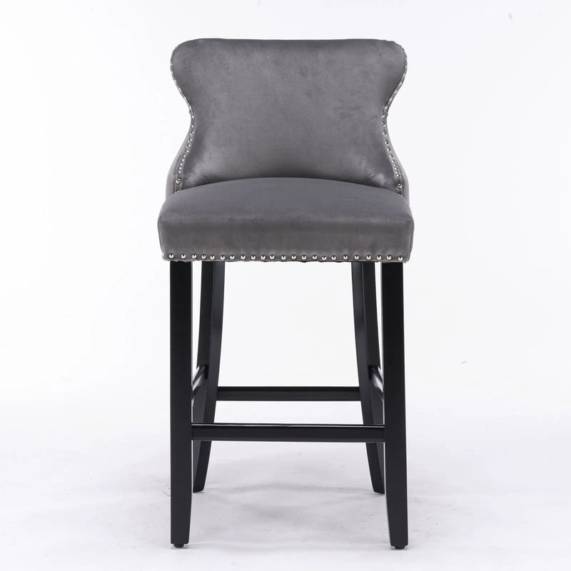 Contemporary Upholstered Wing-Back Barstools With Button Tufted Decoration And Wooden Legs, And Nailhead Trim, Leisure Style Bar Chairs, Bar Stools (Set of 2) by Unique Piece Furniture