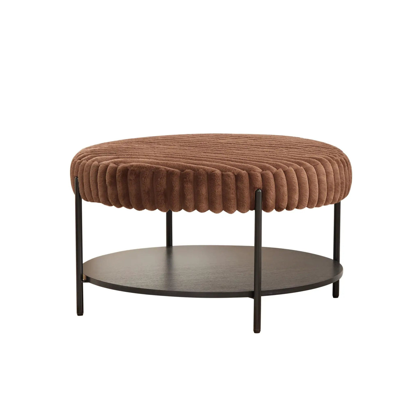 Modern Upholstered Round Ottoman Coffee Table With Storage Shelf by HouseOfZazla