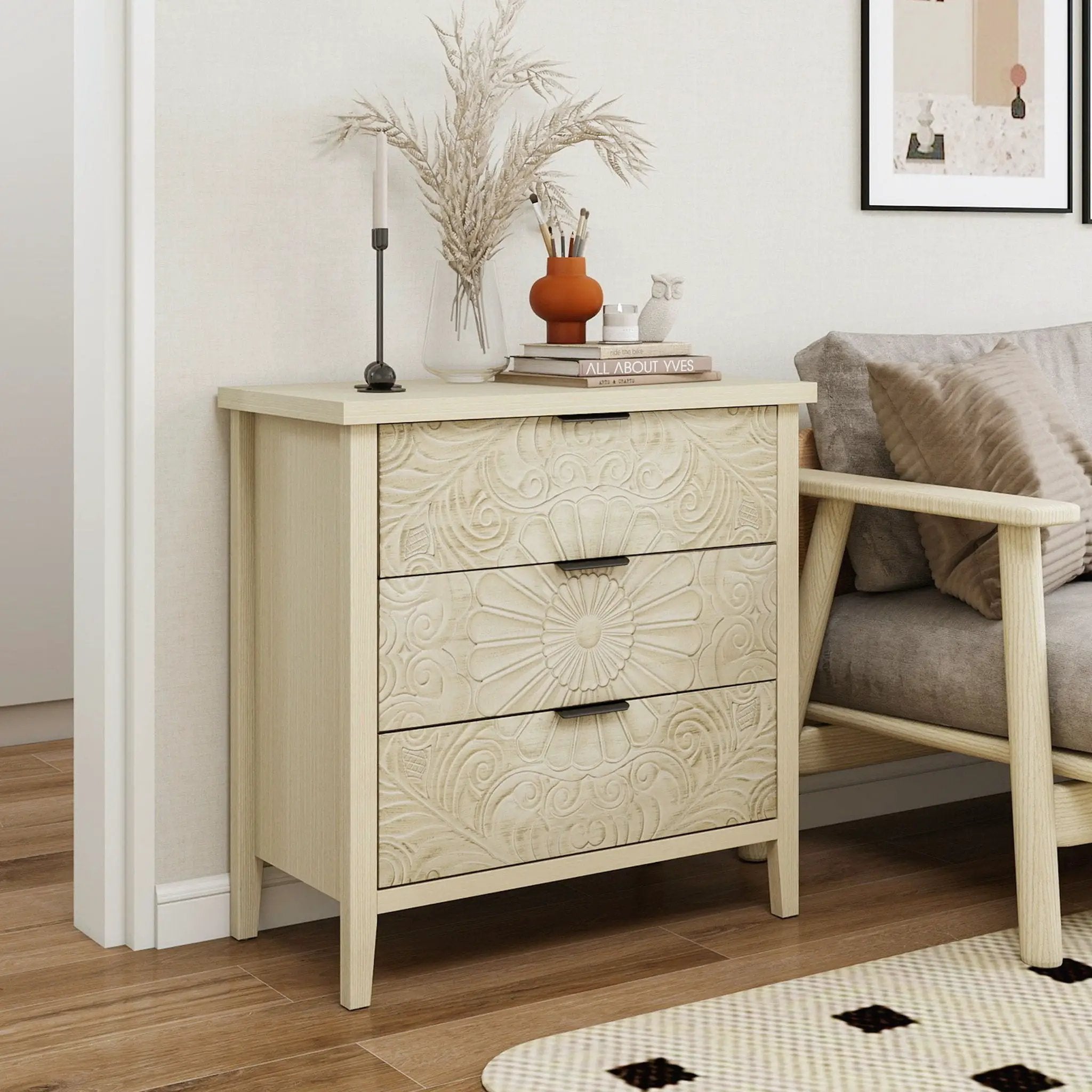3 Drawer Cabinet - Natural Wood Finish by HouseOfZazla