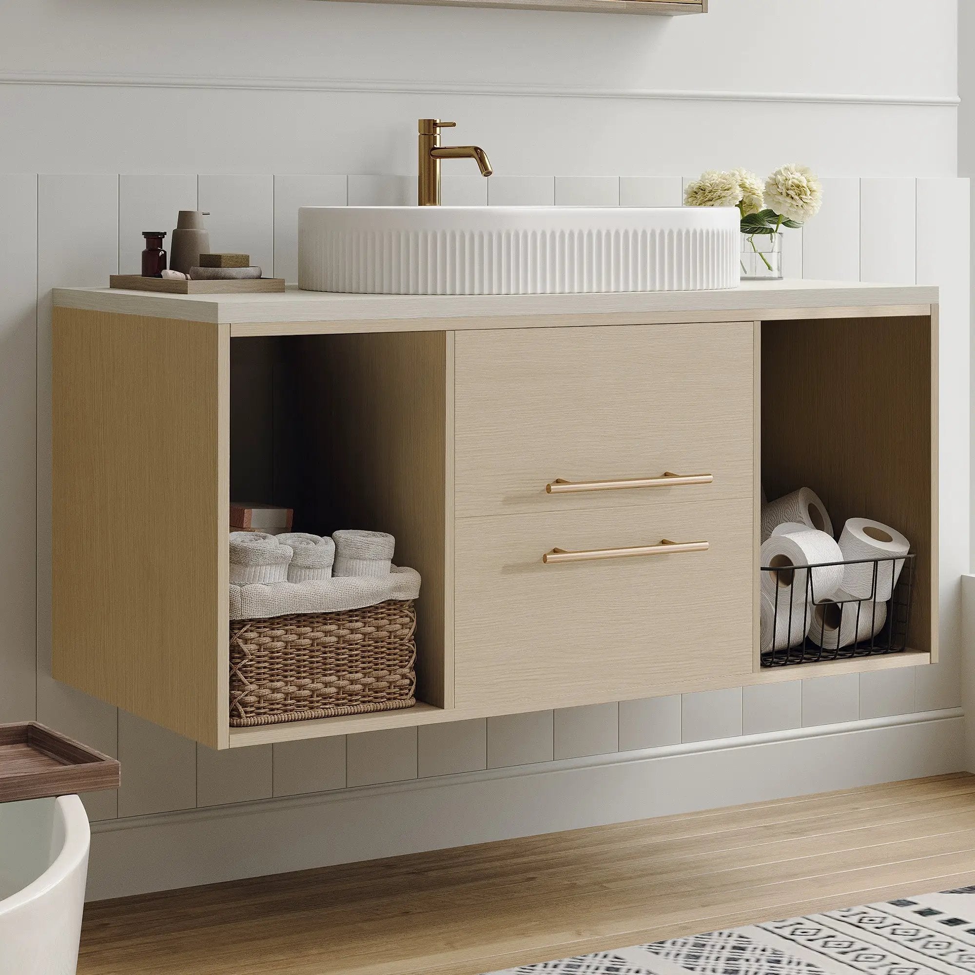Modern 39.3 Wall-Mounted Bathroom Vanity with Ceramic Sink by HouseOfZazla