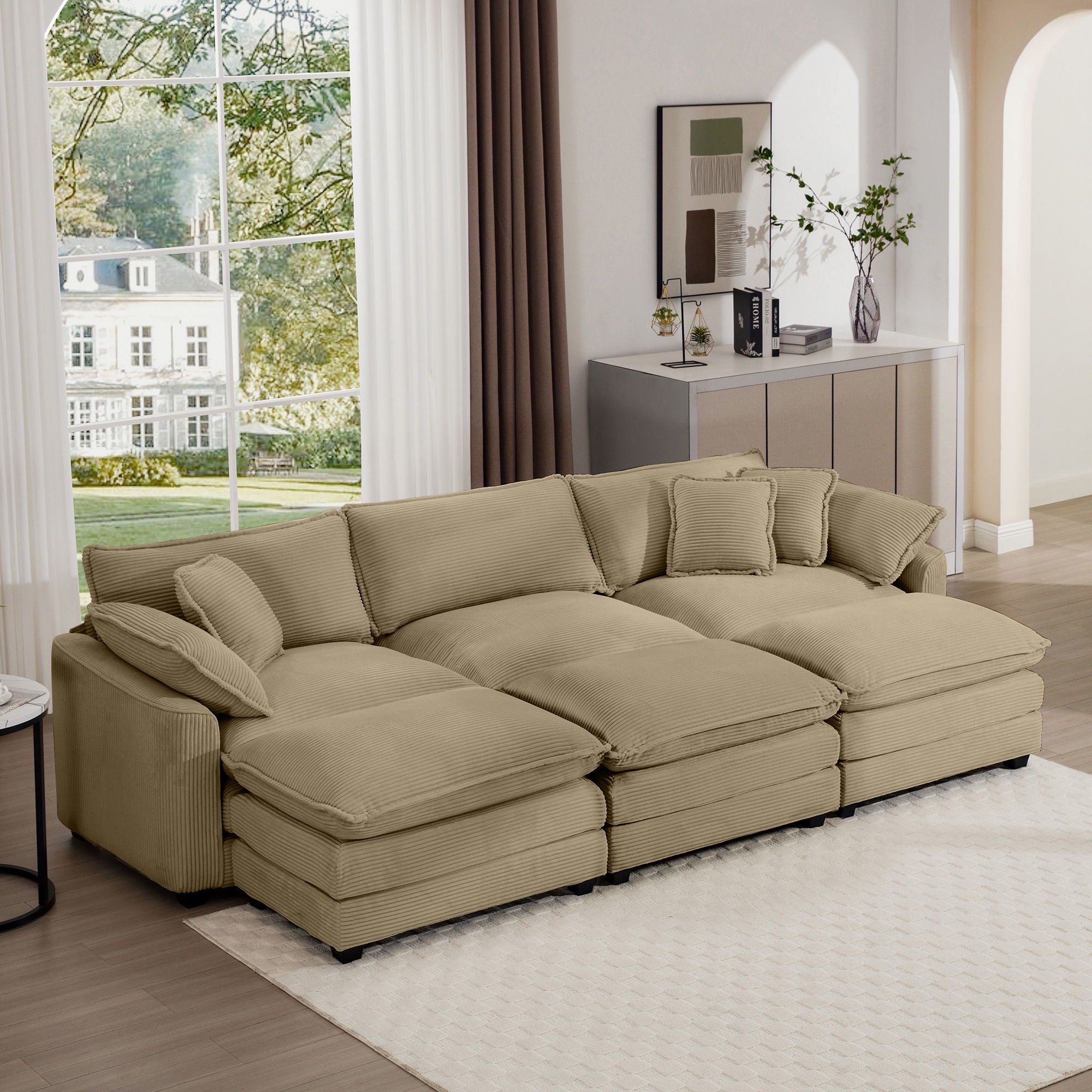 Modern Oversized Modular Cushion Sofa With Ottoman, Low Back, Deep Seating Sofa Set by Unique Piece Furniture