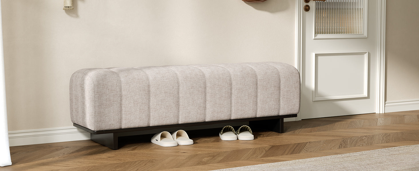 Indoor Dining Bench in Oatmeal Chenille Fabric with Rubber Wood Legs by HouseOfZazla