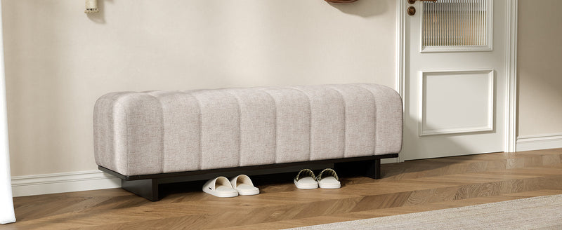 Indoor Dining Bench in Oatmeal Chenille Fabric with Rubber Wood Legs by HouseOfZazla