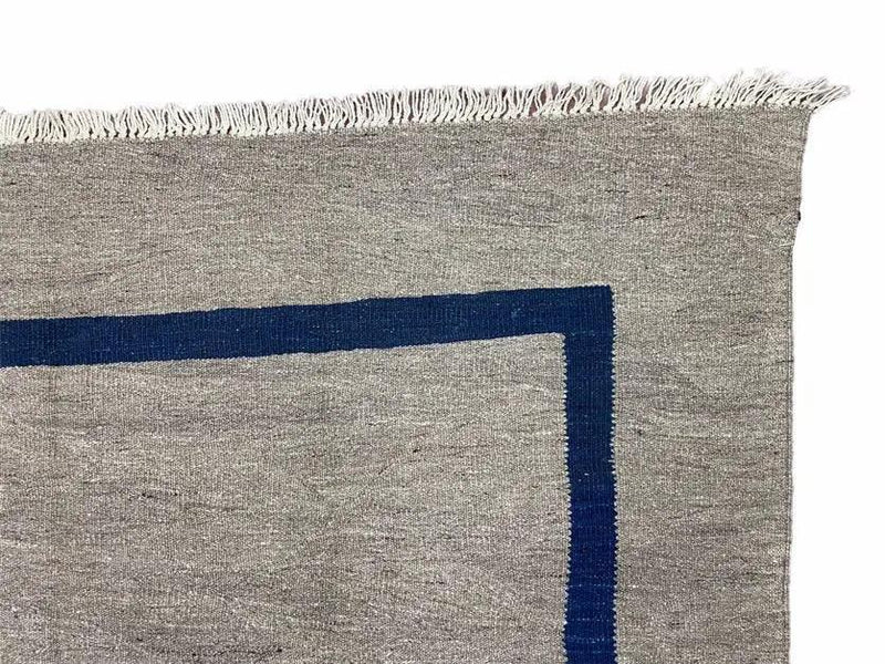 Geometric Turkish Kilim Rug 5' 7" x 7' 9", Flatweave Carpet, Minimal Design, Anatolian Carpet, Gray, Geometric, Dark Blue, Hand-Knotted, New by Jewel Rugs