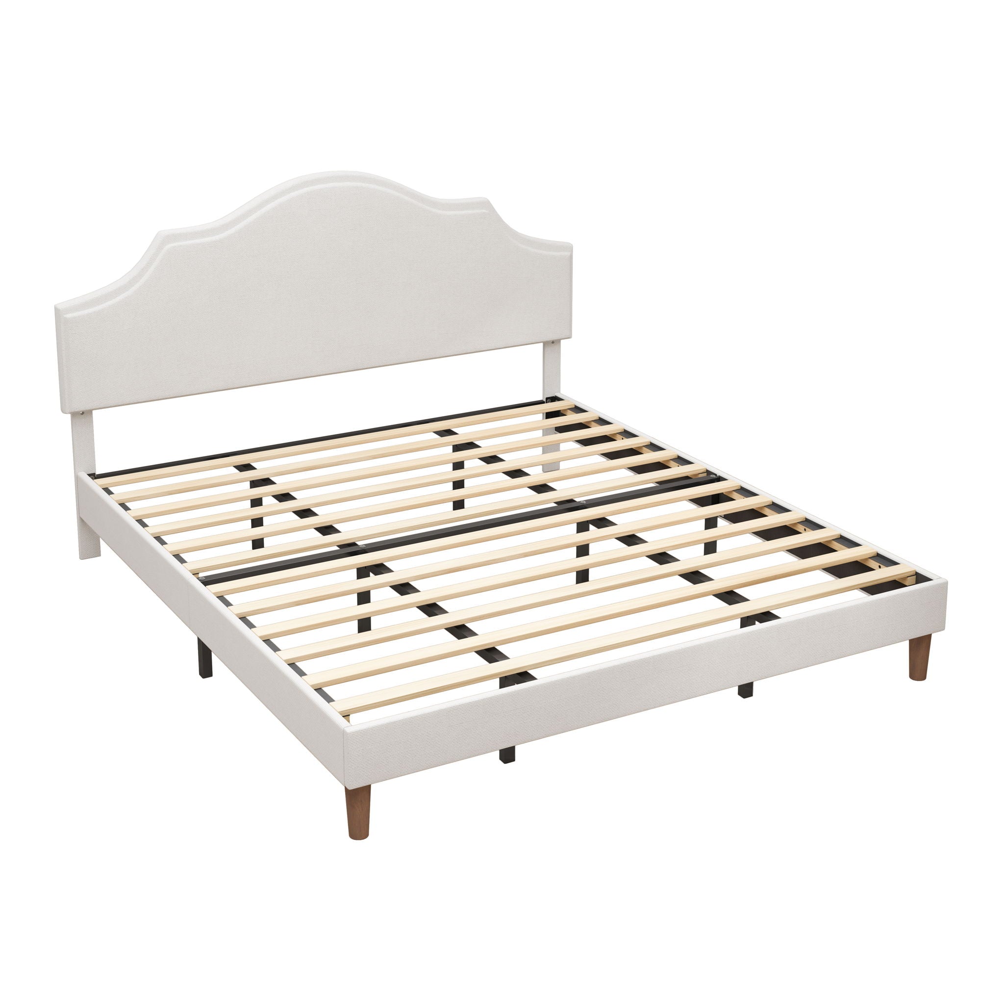 King Size, Upholstered Platform Bed Frame With Adjustable Headboard, No Box Spring Needed - White by HouseOfZazla