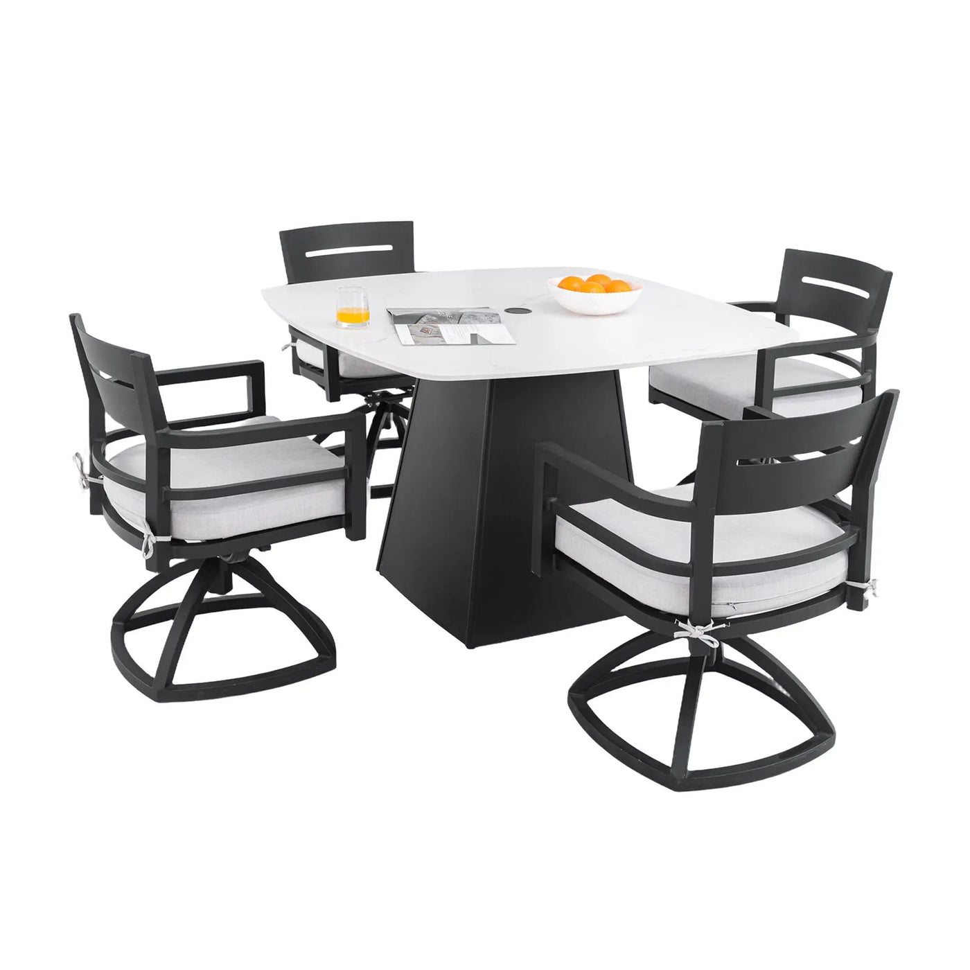 Outdoor Patio Dining Set, Squircle Dining Table, Dining Chairs With Sunbrella Cushions by Unique Piece Furniture