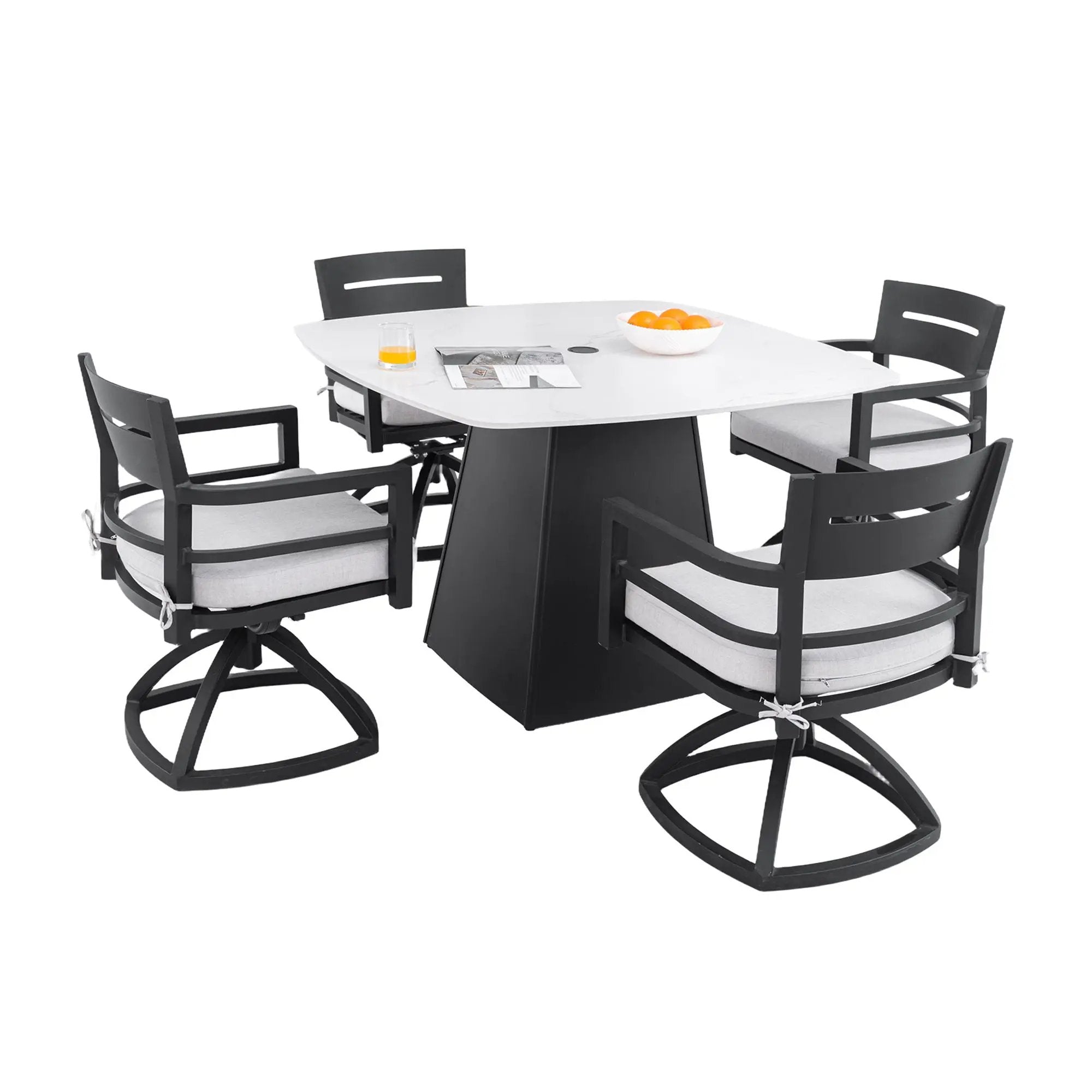 Outdoor Patio Dining Set, Squircle Dining Table, Dining Chairs With Sunbrella Cushions by Unique Piece Furniture