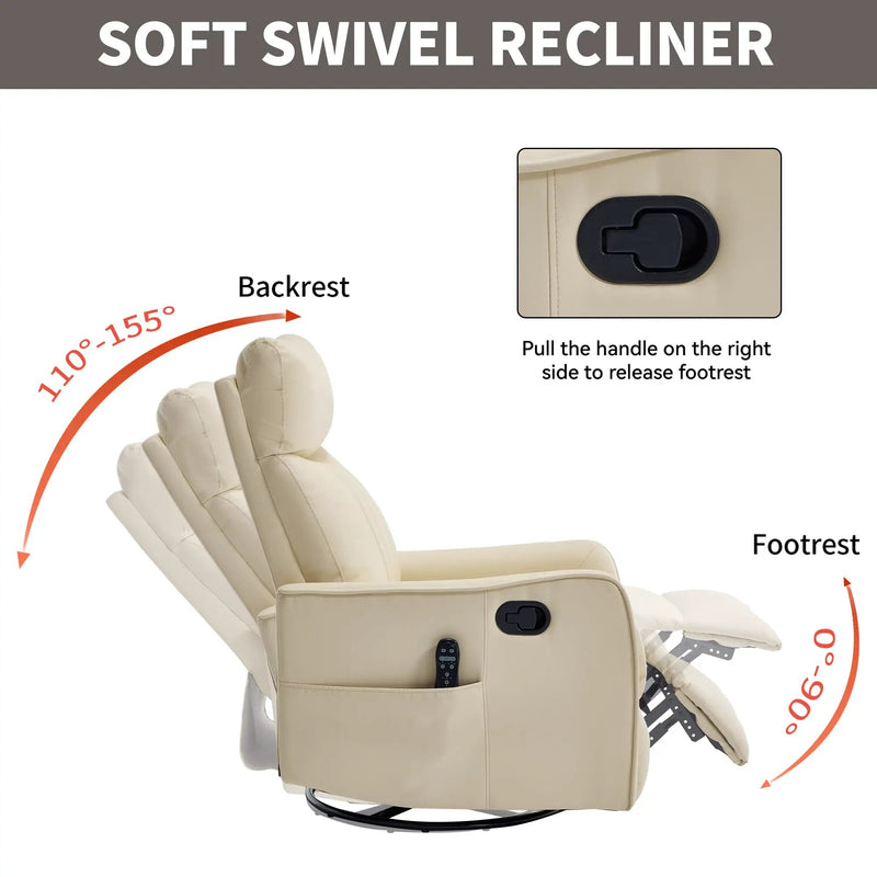 Beige Heat Massage Manual Recliner Chair with Rocker and Swivel by HouseOfZazla