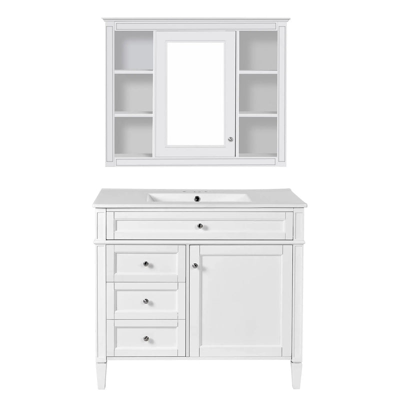 Bathroom Vanity With Mirror Cabinet, Single Sink With 2 Soft Closing Doors And 4 Drawers by Unique Piece Furniture
