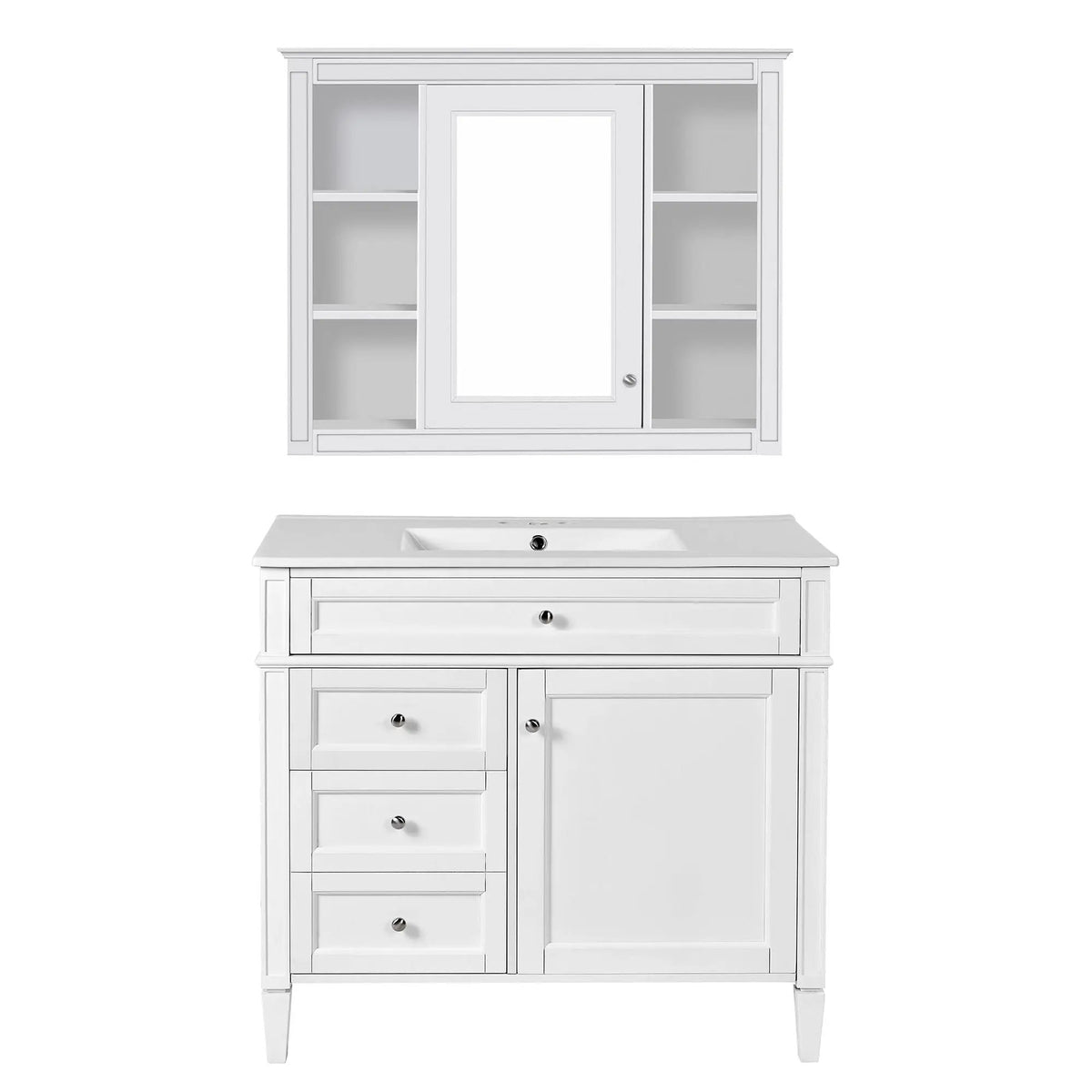 Bathroom Vanity With Mirror Cabinet, Single Sink With 2 Soft Closing Doors And 4 Drawers, photo 5 of 35