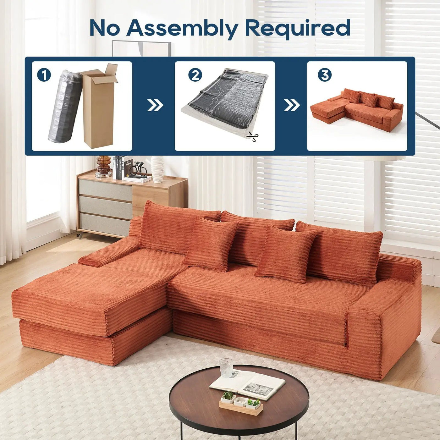 Modern L - Shaped Sectional Couch With Memory Foam by Unique Piece Furniture