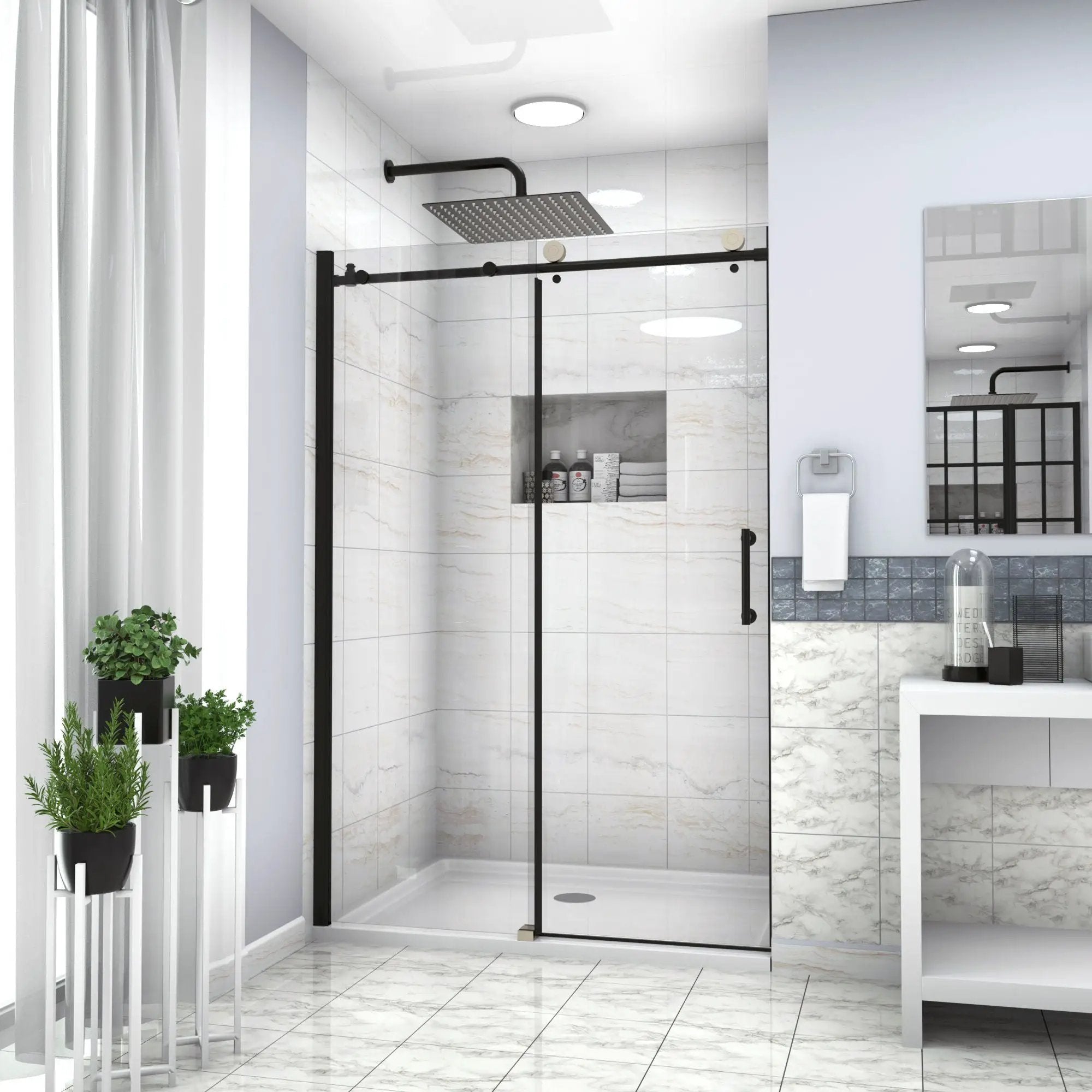 Single Sliding Bypass Shower Door Enclosure With Tempered Glass by HouseOfZazla