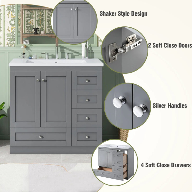 Shaker Free Standing Bathroom Vanity Cabinet With Sink, Soft Close Drawers, Soft Close Doors by HouseOfZazla