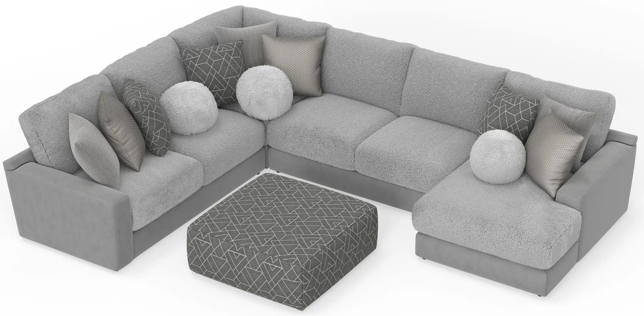 Canyon - 4 Piece Sectional With Cuddler Seat Cushions, Included Accent Pillows And Cocktail Ottoman (Right Side Facing Chaise) - Platinum by Unique Piece Furniture