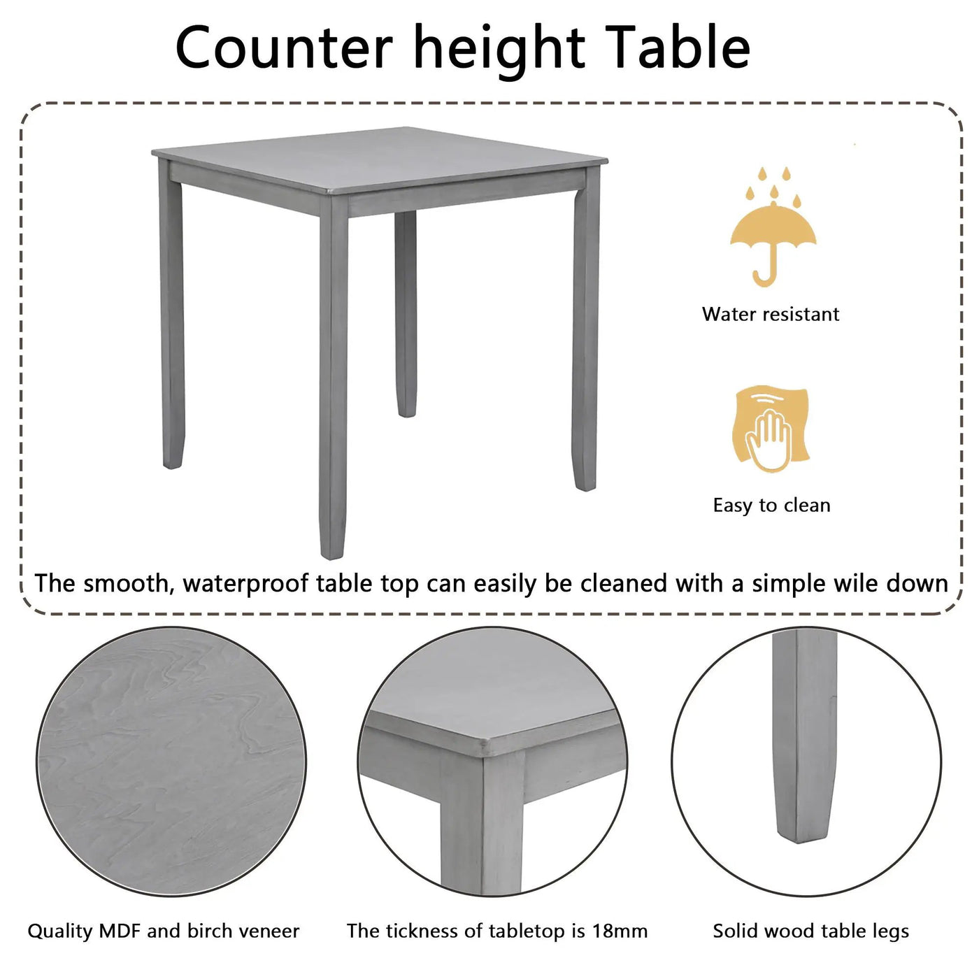 5 Piece Dining Table Set, Wooden Dining Square Table Set For 4 by HouseOfZazla