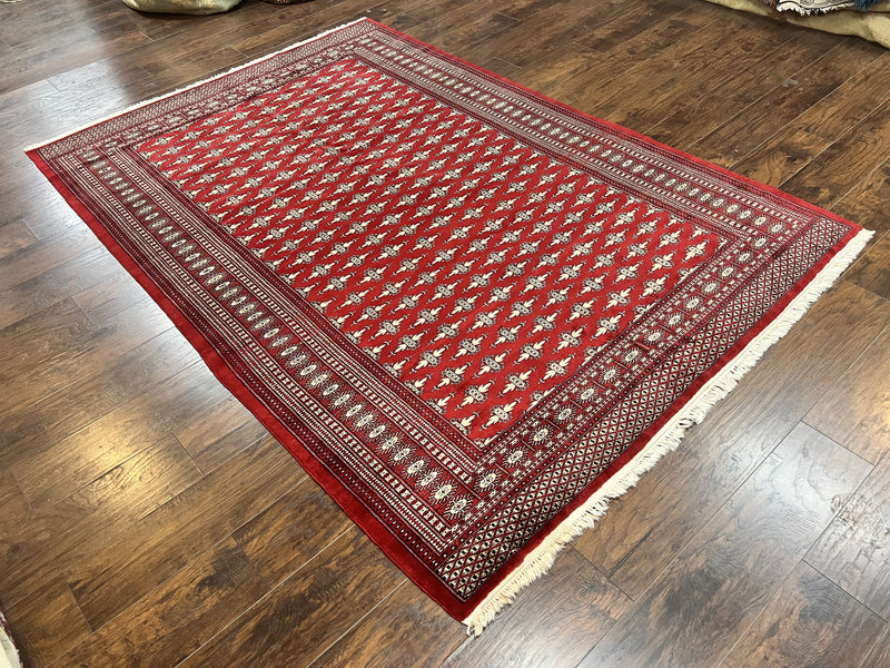 Pakistani Turkoman Bokhara Rug 6x9, Fine Wool Vintage Hand Knotted Handmade Yamud Oriental Carpet 6 x 9, Red Turkoman Rug, Tribal Rug by Jewel Rugs