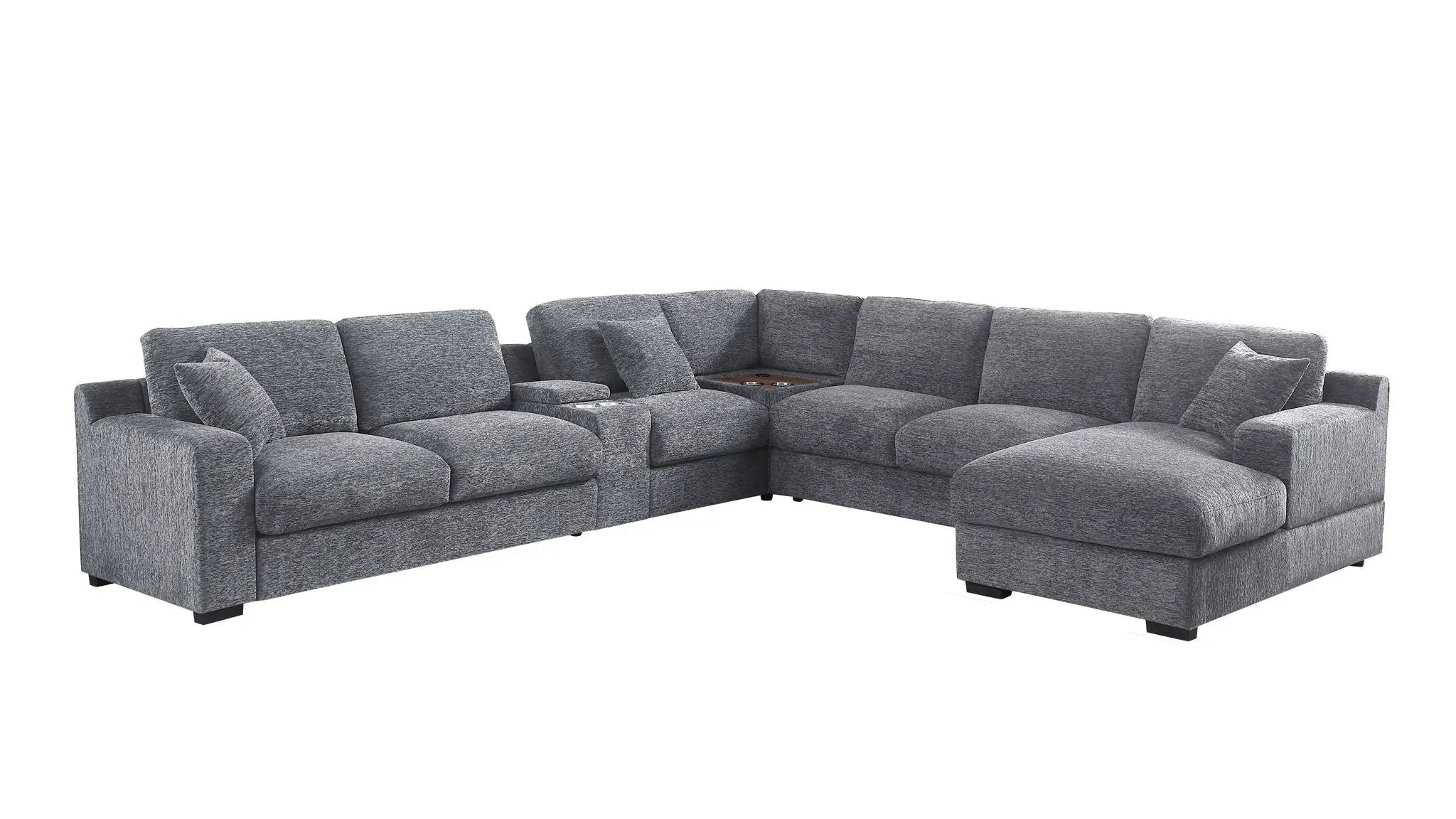 Celine - Fabric Corner Sectional Sofa With Right-Facing Chaise, Cupholders, And Charging Ports by HouseOfZazla