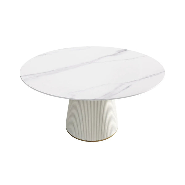 Modern Artificial Stone Round Plywood Base Dining Table, Can Accommodate 8 People, (Not Including Chairs) - White / Beige