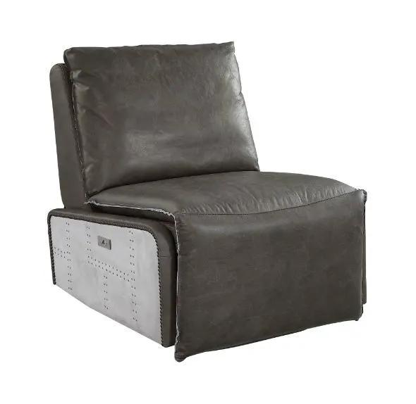 Métier - Fauteuil inclinable motorisé - Cuir pleine fleur gris et aluminium