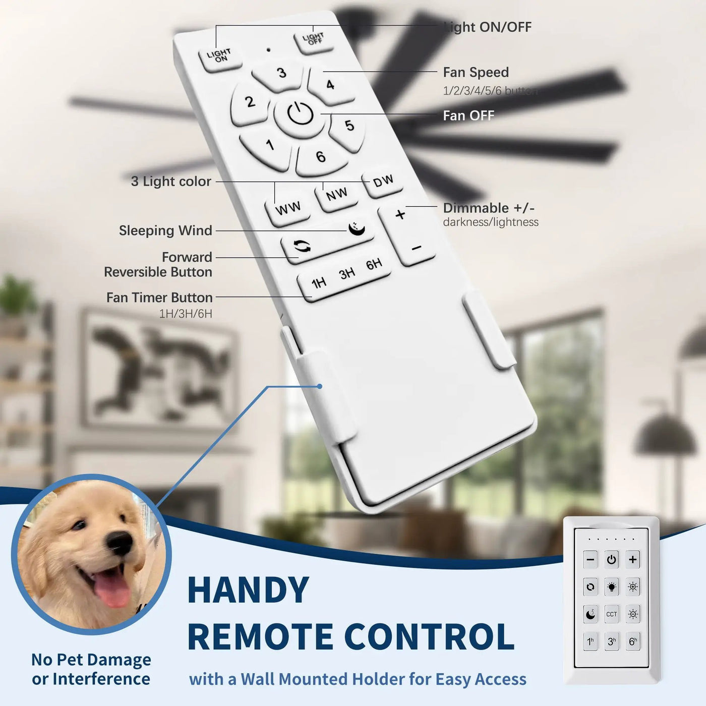 Large Ceiling Fan With Dimmable LED Light 8 Blades Remote Control, Reversible DC Motor by HouseOfZazla
