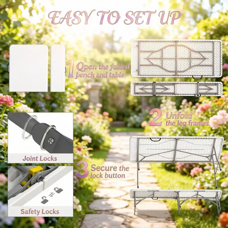 Foldable Picnic Table and Chairs, Portable Camping Table and Chairs, Outdoor Camping Furniture Set by HouseOfZazla
